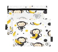 BURSTDDY Cartoon Monkey Pencil Pouch for 3 Ring Binder,2 Packs with Clear Window Pencil Bags with Zipper Pencil Box Pencil Case or School Office Writing Utensils