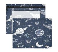 BURSTDDY Cartoon Planet Pencil Pouch for 3 Ring Binder,2 Pack Pencil Case with Zipper Clear Window Pencil Bag for Office School College Supplies