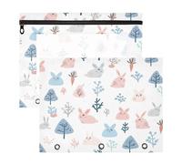 BURSTDDY Cartoon Rabbit Pencil Pouch for 3 Ring Binder,2 Pack Pencil Case with Zipper Clear Window Pencil Bag for Office School College Supplies