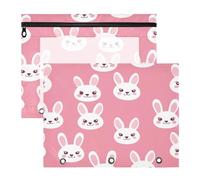 BURSTDDY Cartoon Rabbit Pencil Pouch for 3 Ring Binder,2 Pack Pencil Case with Zipper Clear Window Pencil Bag for Office School College Supplies