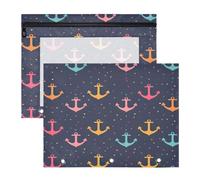 BURSTDDY Cartoon Ship Anchor Pencil Pouch for 3 Ring Binder,2 Pack Pencil Case with Zipper Clear Window Pencil Bag for Office School College Supplies