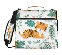 BURSTDDY Cartoon Tiger 3 Ring Binder Organizer with Zipper Binder 500 Sheets Capacity D-Ring Binder with Shoulder Strap