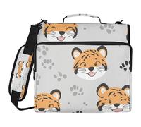 BURSTDDY Cartoon Tiger 3 Ring Binder Organizer with Zipper Binder 500 Sheets Capacity D-Ring Binder with Shoulder Strap