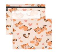BURSTDDY Cartoon Tiger Pencil Pouch for 3 Ring Binder,2 Pack Pencil Case with Zipper Clear Window Pencil Bag for Office School College Supplies