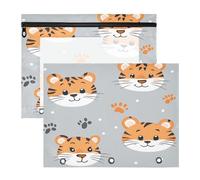 BURSTDDY Cartoon Tiger Pencil Pouch for 3 Ring Binder,2 Pack Pencil Case with Zipper Clear Window Pencil Bag for Office School College Supplies