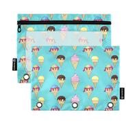 BURSTDDY Colored Ice Cream Cones Pencil Pouch for 3 Ring Binder,2 Packs with Clear Window Pencil Bags with Zipper Pencil Box Pencil Case or School Office Writing Utensils