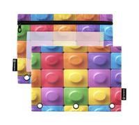 BURSTDDY Colorful Building Blocks Pencil Pouch for 3 Ring Binder,2 Packs with Clear Window Pencil Bags with Zipper Pencil Box Pencil Case or School Office Writing Utensils