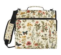 BURSTDDY Colorful Flowers 3 Ring Binder Organizer with Zipper Binder 500 Sheets Capacity D-Ring Binder with Shoulder Strap