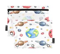 BURSTDDY Colorful Planets Pencil Pouch for 3 Ring Binder,2 Packs with Clear Window Pencil Bags with Zipper Pencil Box Pencil Case or School Office Writing Utensils
