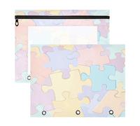BURSTDDY Colorful Puzzle Fragments Pencil Pouch for 3 Ring Binder,2 Pack Pencil Case with Zipper Clear Window Pencil Bag for Office School College Supplies