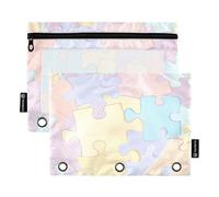 BURSTDDY Colorful Puzzle Fragments Pencil Pouch for 3 Ring Binder,2 Packs with Clear Window Pencil Bags with Zipper Pencil Box Pencil Case or School Office Writing Utensils