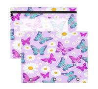 BURSTDDY Colourful Butterflies Pencil Pouch for 3 Ring Binder,2 Pack Pencil Case with Zipper Clear Window Pencil Bag for Office School College Supplies