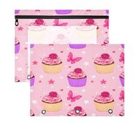 BURSTDDY Cupcake Butterflies Pencil Pouch for 3 Ring Binder,2 Pack Pencil Case with Zipper Clear Window Pencil Bag for Office School College Supplies