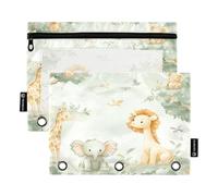 BURSTDDY Cute Animals Pencil Pouch for 3 Ring Binder,2 Packs with Clear Window Pencil Bags with Zipper Pencil Box Pencil Case or School Office Writing Utensils