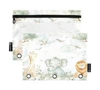 BURSTDDY Cute Animals Pencil Pouch for 3 Ring Binder,2 Packs with Clear Window Pencil Bags with Zipper Pencil Box Pencil Case or School Office Writing Utensils