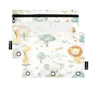 BURSTDDY Cute Animals Pencil Pouch for 3 Ring Binder,2 Packs with Clear Window Pencil Bags with Zipper Pencil Box Pencil Case or School Office Writing Utensils