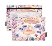 BURSTDDY Cute Mushrooms Pencil Pouch for 3 Ring Binder,2 Packs with Clear Window Pencil Bags with Zipper Pencil Box Pencil Case or School Office Writing Utensils