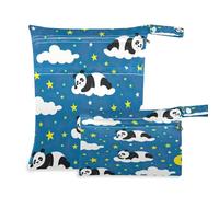 BURSTDDY Cute Panda Wet Dry Bag 2pcs,Waterproof Washable Cloth Diapers Travel Bags with Zippered Pockets for Travel,Baby Diapers, Yoga,Toiletries,Gym Bag