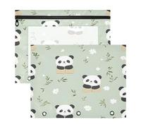 BURSTDDY Cute Pandas Pencil Pouch for 3 Ring Binder,2 Pack Pencil Case with Zipper Clear Window Pencil Bag for Office School College Supplies