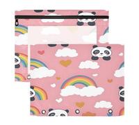 BURSTDDY Cute Pandas Pencil Pouch for 3 Ring Binder,2 Pack Pencil Case with Zipper Clear Window Pencil Bag for Office School College Supplies