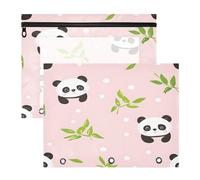 BURSTDDY Cute Pandas Pencil Pouch for 3 Ring Binder,2 Pack Pencil Case with Zipper Clear Window Pencil Bag for Office School College Supplies