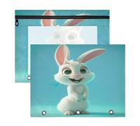 BURSTDDY Cute Rabbit Pencil Pouch for 3 Ring Binder,2 Pack Pencil Case with Zipper Clear Window Pencil Bag for Office School College Supplies