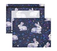 BURSTDDY Cute Rabbit Pencil Pouch for 3 Ring Binder,2 Pack Pencil Case with Zipper Clear Window Pencil Bag for Office School College Supplies