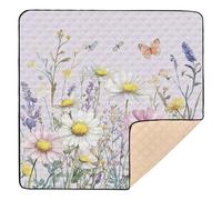 BURSTDDY Daisy Butterfly Baby Play Mats for Floor,50x50in Playpen Mat Non-Slip & Machine Washable Activity Playmat for Babies, Toddlers & Infants
