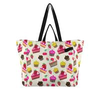 BURSTDDY Delicious Cake Large Tote Bag Reusable Grocery Bags Foldable Shopping Bag with Handles for Beach, Picnic, Shopping