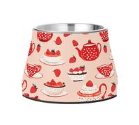 BURSTDDY Dog Bowls,Cups and Strawberries Stainless Steel Dog & Cat Bowls Food and Water Bowl Removable Non-Slip Pet Bowl for Small Medium Large Dogs