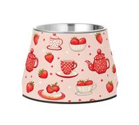 BURSTDDY Dog Bowls,Cups and Strawberries Stainless Steel Dog & Cat Bowls Food and Water Bowl Removable Non-Slip Pet Bowl for Small Medium Large Dogs