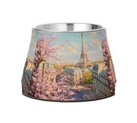 BURSTDDY Dog Bowls,Eiffel Tower Stainless Steel Dog & Cat Bowls Food and Water Bowl Removable Non-Slip Pet Bowl for Small Medium Large Dogs