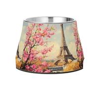 BURSTDDY Dog Bowls,Eiffel Tower Stainless Steel Dog & Cat Bowls Food and Water Bowl Removable Non-Slip Pet Bowl for Small Medium Large Dogs