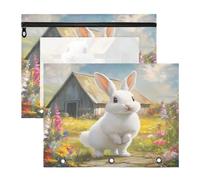 BURSTDDY Easter Funny Rabbit Pencil Pouch for 3 Ring Binder,2 Pack Pencil Case with Zipper Clear Window Pencil Bag for Office School College Supplies