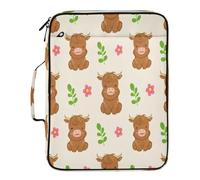 BURSTDDY Expandable Filing Folder 3 Ring Binder Bag,Cartoon Highland Cattle Binder Organiser with 6-Tier Expandable File Divider and Removable 3-Ring Binder for Home Office School
