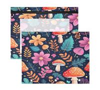 BURSTDDY Flowers and Mushrooms Pencil Pouch for 3 Ring Binder,2 Pack Pencil Case with Zipper Clear Window Pencil Bag for Office School College Supplies