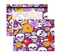 BURSTDDY Flowers and Skeletons Pencil Pouch for 3 Ring Binder,2 Pack Pencil Case with Zipper Clear Window Pencil Bag for Office School College Supplies