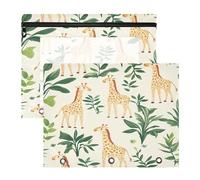 BURSTDDY Giraffes and Leaves Pencil Pouch for 3 Ring Binder,2 Pack Pencil Case with Zipper Clear Window Pencil Bag for Office School College Supplies