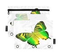 BURSTDDY Green Butterfly Pencil Pouch for 3 Ring Binder,2 Packs with Clear Window Pencil Bags with Zipper Pencil Box Pencil Case or School Office Writing Utensils