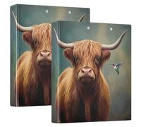 BURSTDDY Highland Cow and Hummingbird 3 Ring Binder Round Rings 1 Pack,Holds 200 Sheets Ring Binders for School Supplies, Office or Home