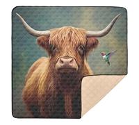 BURSTDDY Highland Cow and Hummingbird Baby Play Mats for Floor,50x50in Playpen Mat Non-Slip & Machine Washable Activity Playmat for Babies, Toddlers & Infants