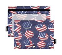 BURSTDDY Independence Day American Balloons Pencil Pouch for 3 Ring Binder,2 Packs with Clear Window Pencil Bags with Zipper Pencil Box Pencil Case or School Office Writing Utensils