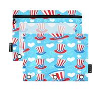 BURSTDDY Independence Day Hat Pencil Pouch for 3 Ring Binder,2 Packs with Clear Window Pencil Bags with Zipper Pencil Box Pencil Case or School Office Writing Utensils