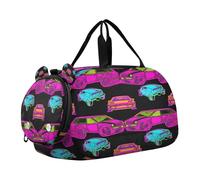 BURSTDDY Kids Duffle Bag,Neon Cars Sports Gym Bag with Shoe Compartment Travel Duffel Bags for Boys and Girls