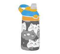 BURSTDDY Kids Water Bottle,Cartoon Cat 16oz Kid Cup with Straw Lid Leak-Proof Water Bottle for School,Sport,Travel