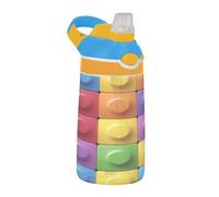 BURSTDDY Kids Water Bottle,Coloured Building Blocks 16oz Kid Cup with Straw Lid Leak-Proof Water Bottle for School,Sport,Travel