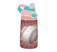 BURSTDDY Kids Water Bottle,Fire Baseball 16oz Kid Cup with Straw Lid Leak-Proof Water Bottle for School,Sport,Travel