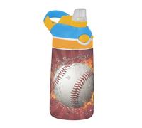 BURSTDDY Kids Water Bottle,Fire Baseball 16oz Kid Cup with Straw Lid Leak-Proof Water Bottle for School,Sport,Travel
