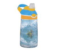 BURSTDDY Kids Water Bottle,Seaside Snow Mountain 16oz Kid Cup with Straw Lid Leak-Proof Water Bottle for School,Sport,Travel