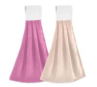 BURSTDDY Kitchen Towels Set of 2,Solid Color Peach Hanging Hand Towels with Hanging Loop,Absorbent Reusable Dish Cloth Towel for Bathroom Kitchen Decor